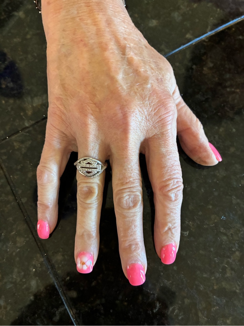 Harley-Davidson bar and shield Sterling Silver Crystal Halo Ring
